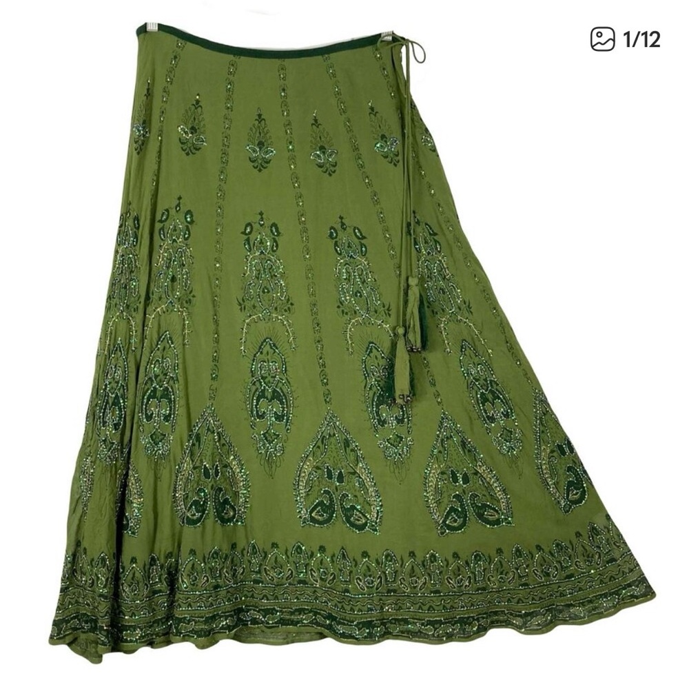 Soft Surroundings Olive Embroidered A-Line Skirt